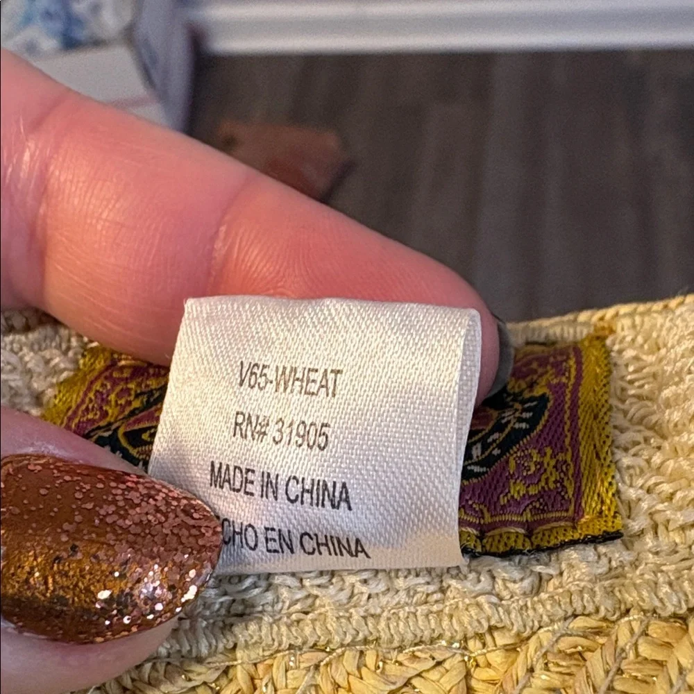 Scala Colleczione Woven Tan Gold Metallic Visor Hat OS